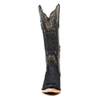 Priscila - Botas vaqueras negras Python - Caña alta - Punta fina (E31)