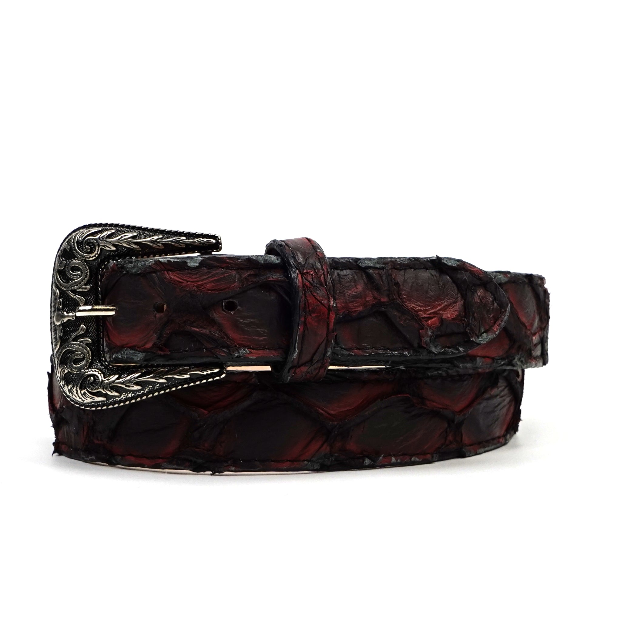 Exotic Full Quilt Pirarucu Belt - Black Cherry Matte (C-028)