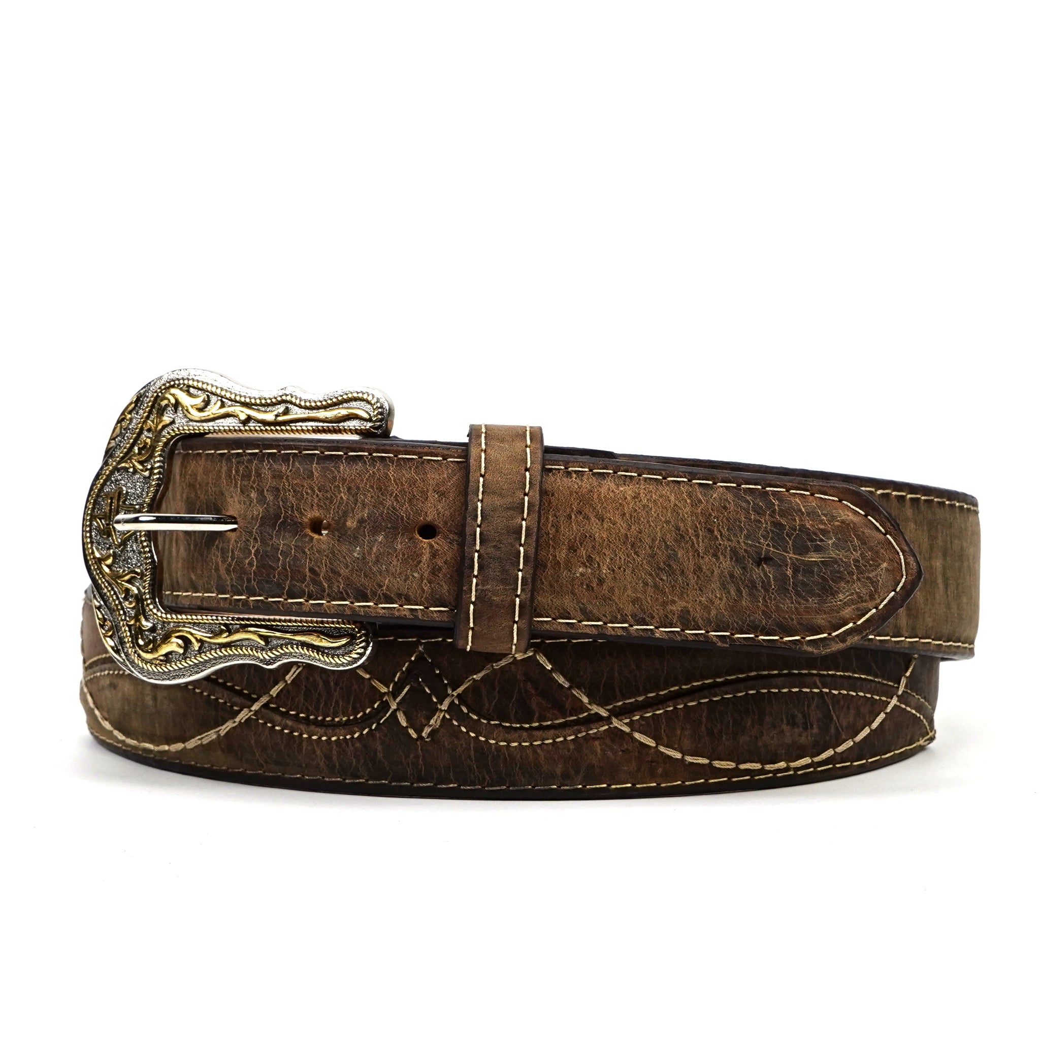 Cinturón de piel de vaca cosido - Azkar Tan (C-V4301)