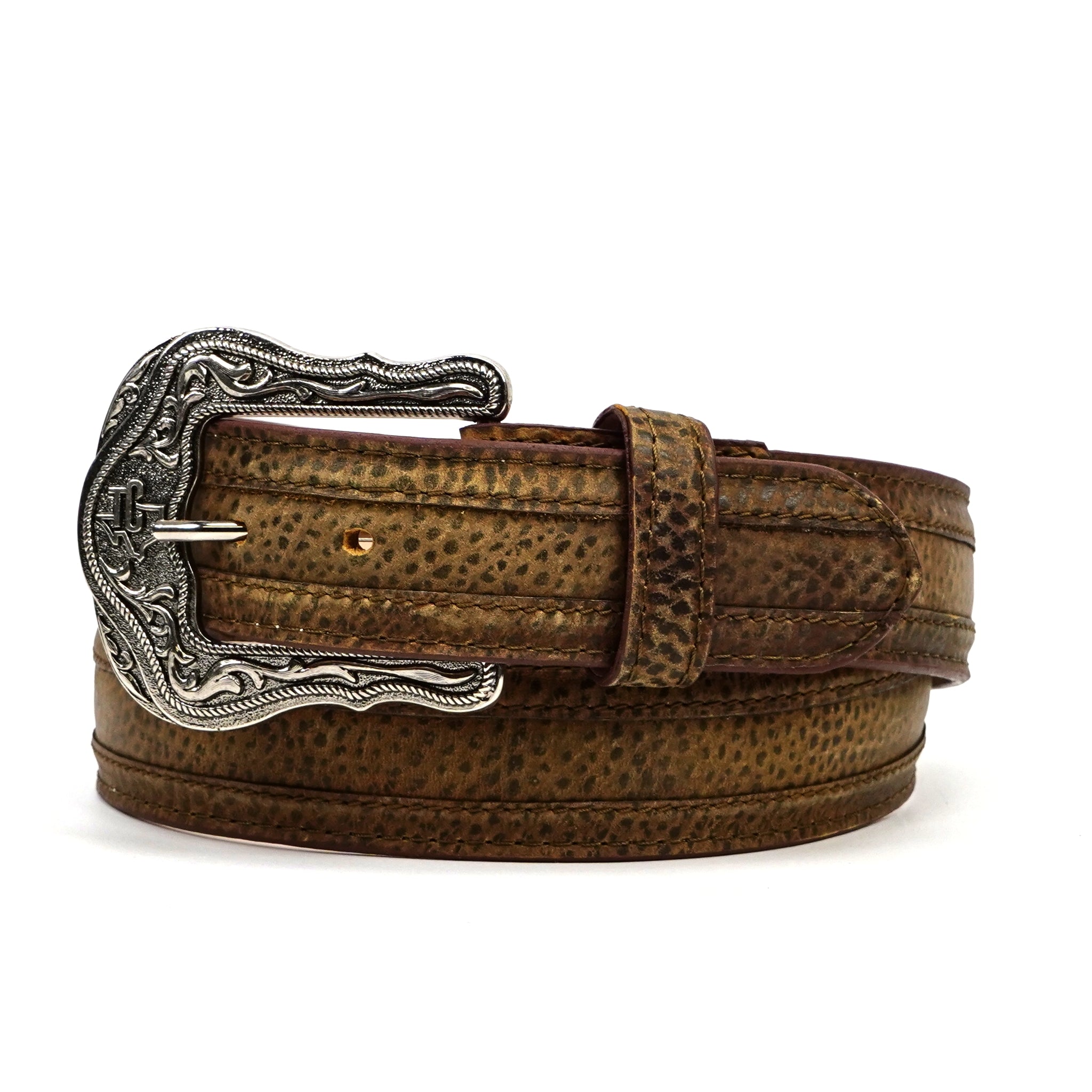 LOHEN ローヘン COW LEATER SLASH BELT Lorraine Leather Belt in Cow Print – Luxury women's belt made in
