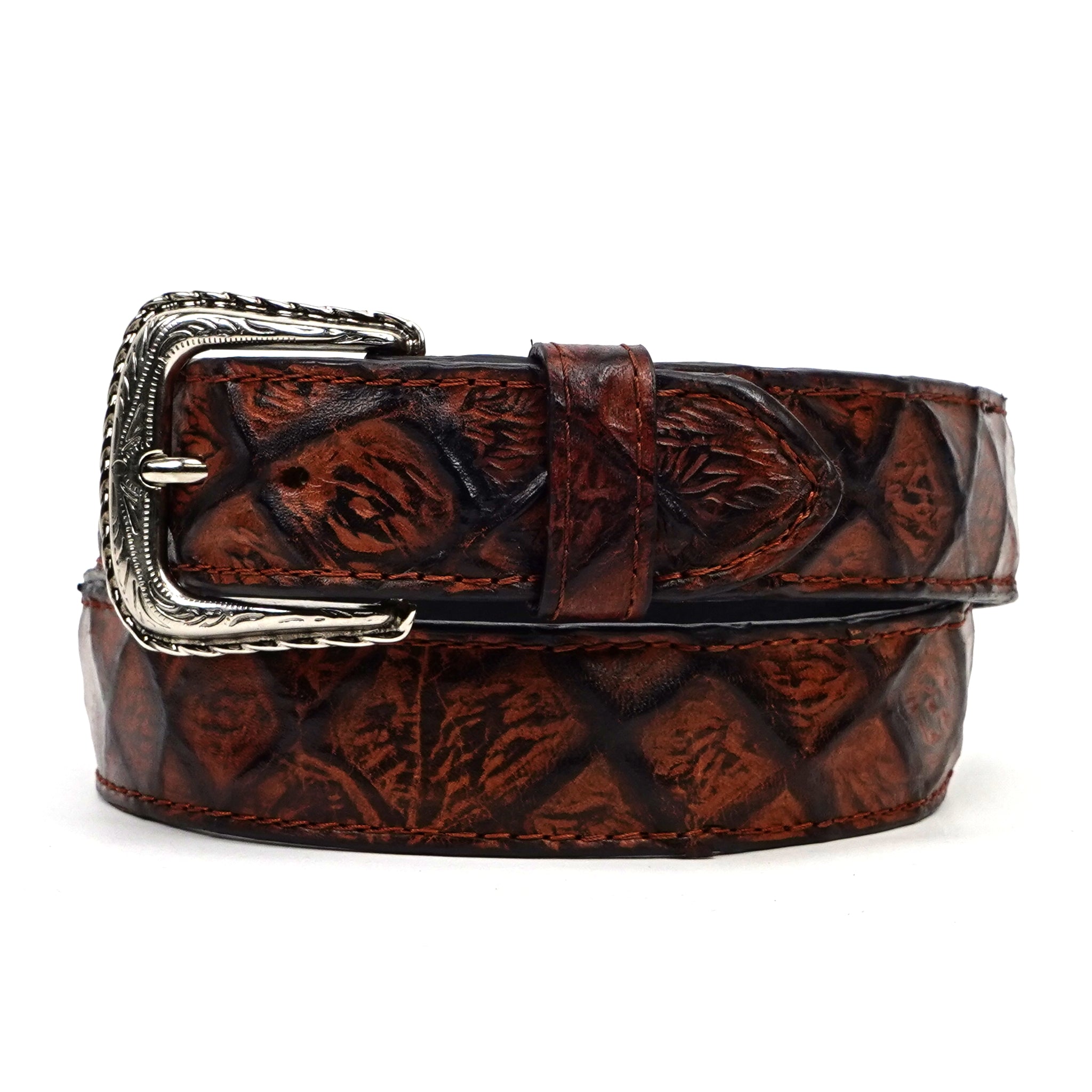 Pirarucu Embossed Leather Belt - Rustic Cognac (C-IMI)