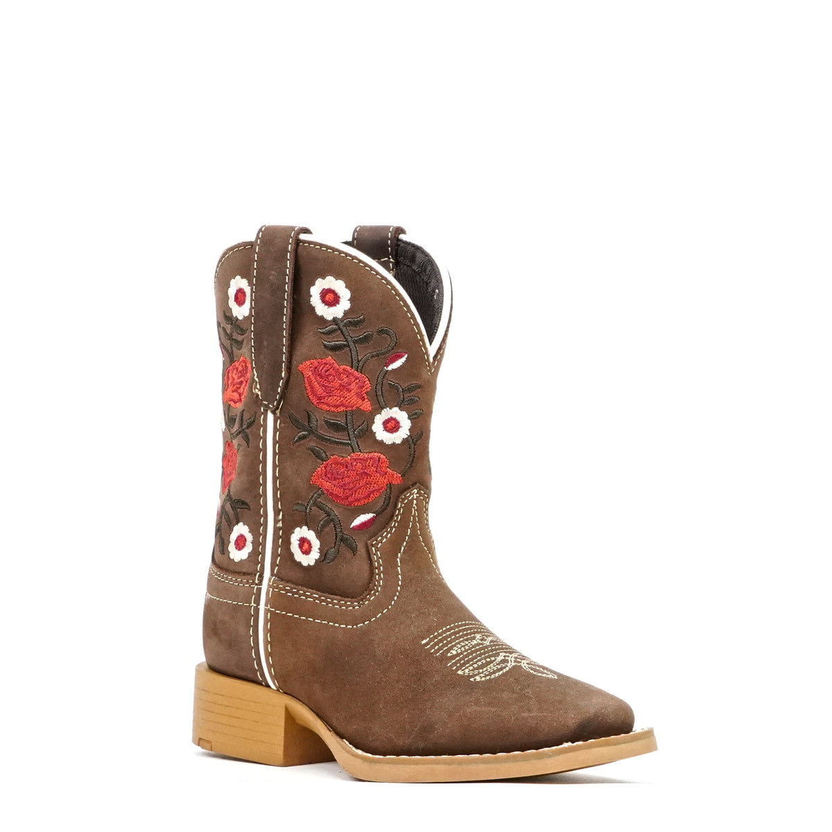 Botas Vaqueras para Niños - Caña Floral Marrón - Punta Cuadrada (TCK020)