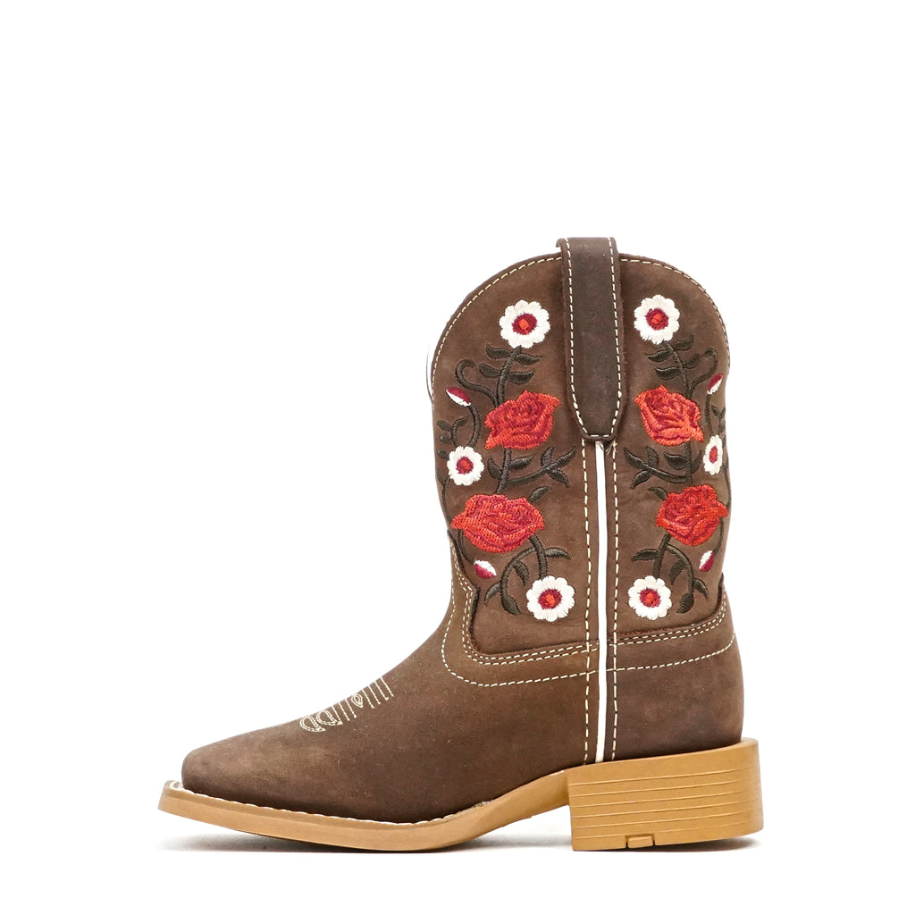 Botas Vaqueras para Niños - Caña Floral Marrón - Punta Cuadrada (TCK020)