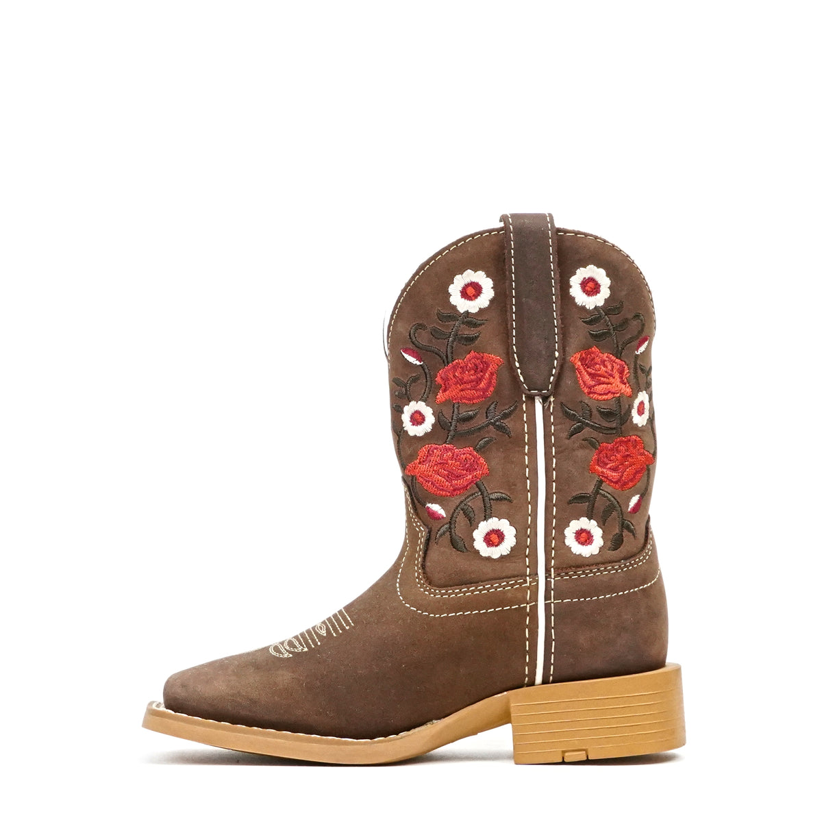 Botas Vaqueras para Niños - Caña Floral Marrón - Punta Cuadrada (TCK020)
