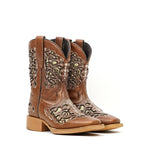 Tan & Crystals Girls Boots - Slip-Resistant Soles - Square Toe