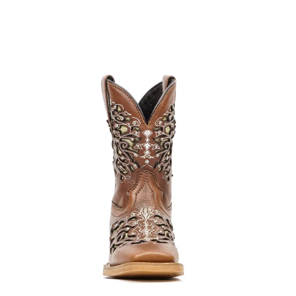 Tan & Crystals Girls Boots - Slip-Resistant Soles - Square Toe