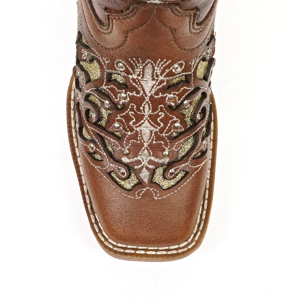Tan & Crystals Girls Boots - Slip-Resistant Soles - Square Toe