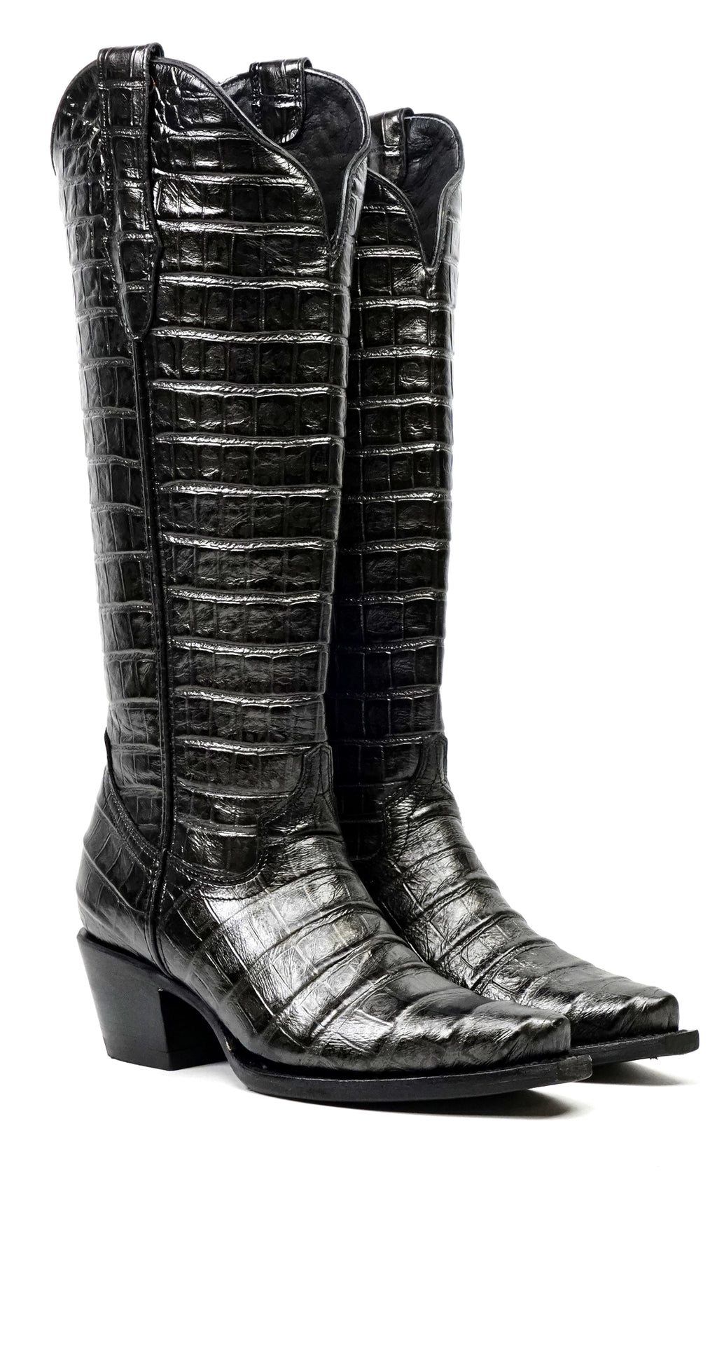 Venus - Botas grises de piel de cocodrilo - Piel repujada - Punta fina (E874)