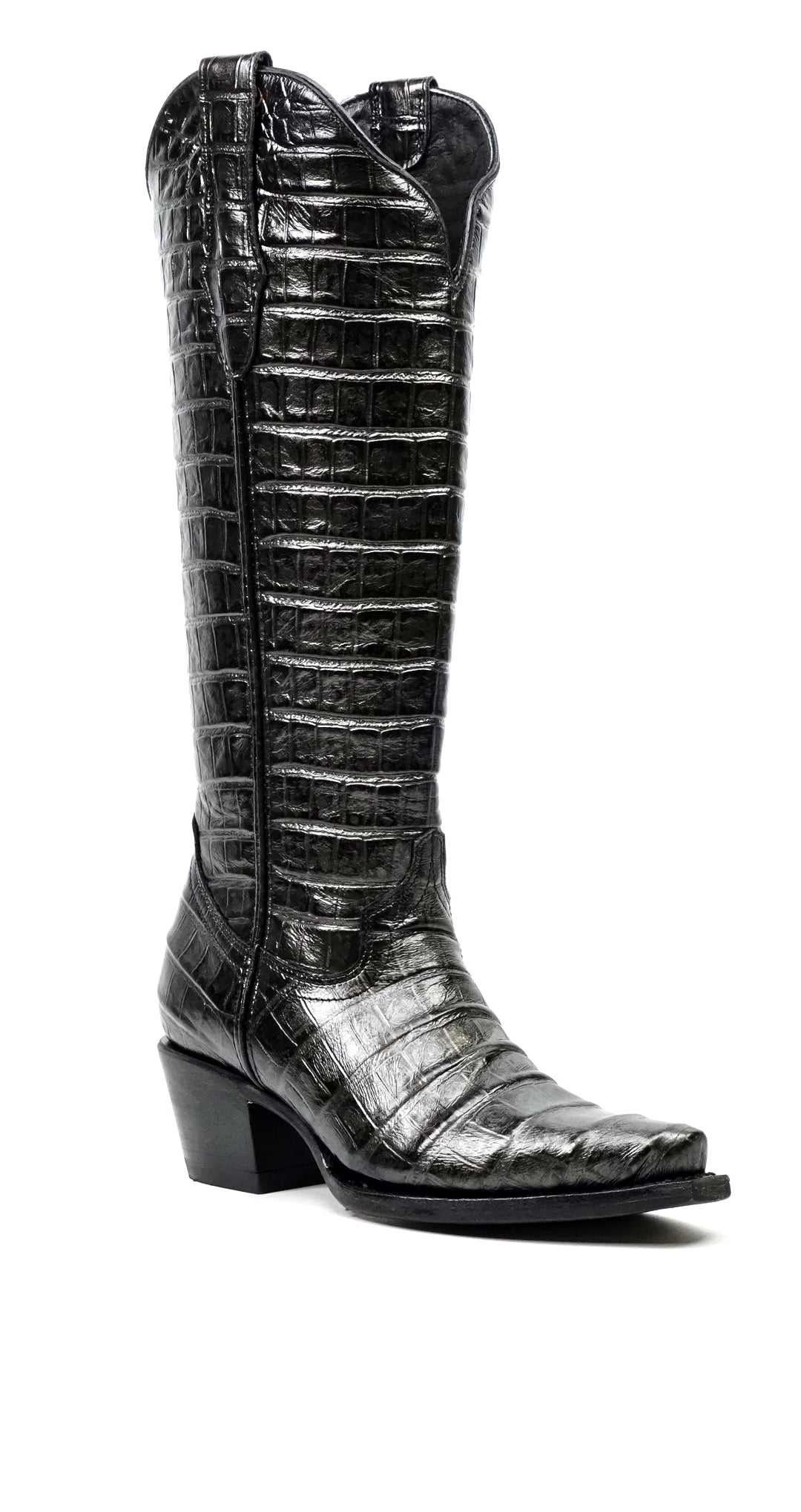 Venus - Botas grises de piel de cocodrilo - Piel repujada - Punta fina (E874)