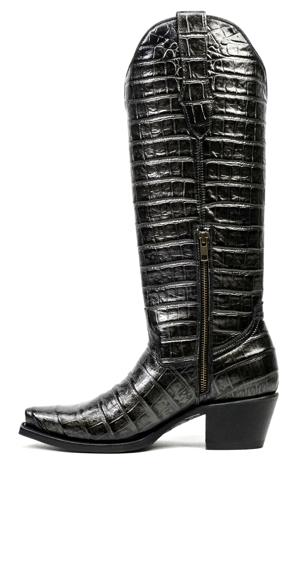 Venus - Botas grises de piel de cocodrilo - Piel repujada - Punta fina (E874)