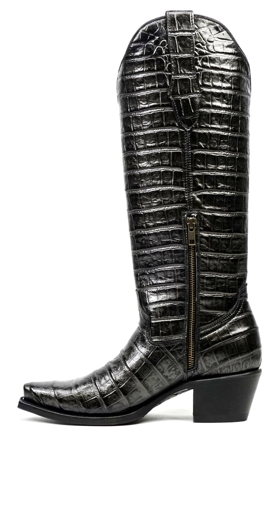 Venus - Botas grises de piel de cocodrilo - Piel repujada - Punta fina (E874)
