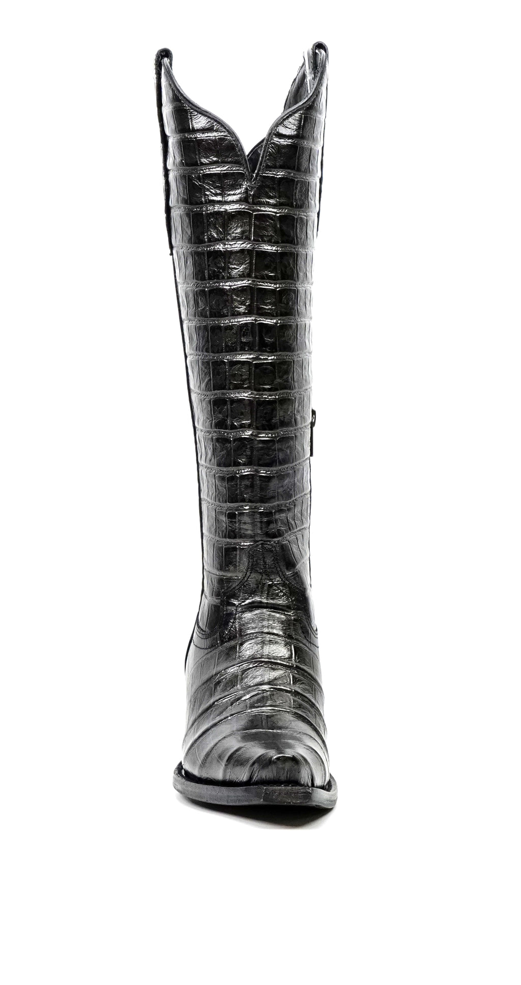 Venus - Botas grises de piel de cocodrilo - Piel repujada - Punta fina (E874)
