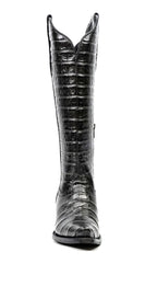 Venus - Botas grises de piel de cocodrilo - Piel repujada - Punta fina (E874)