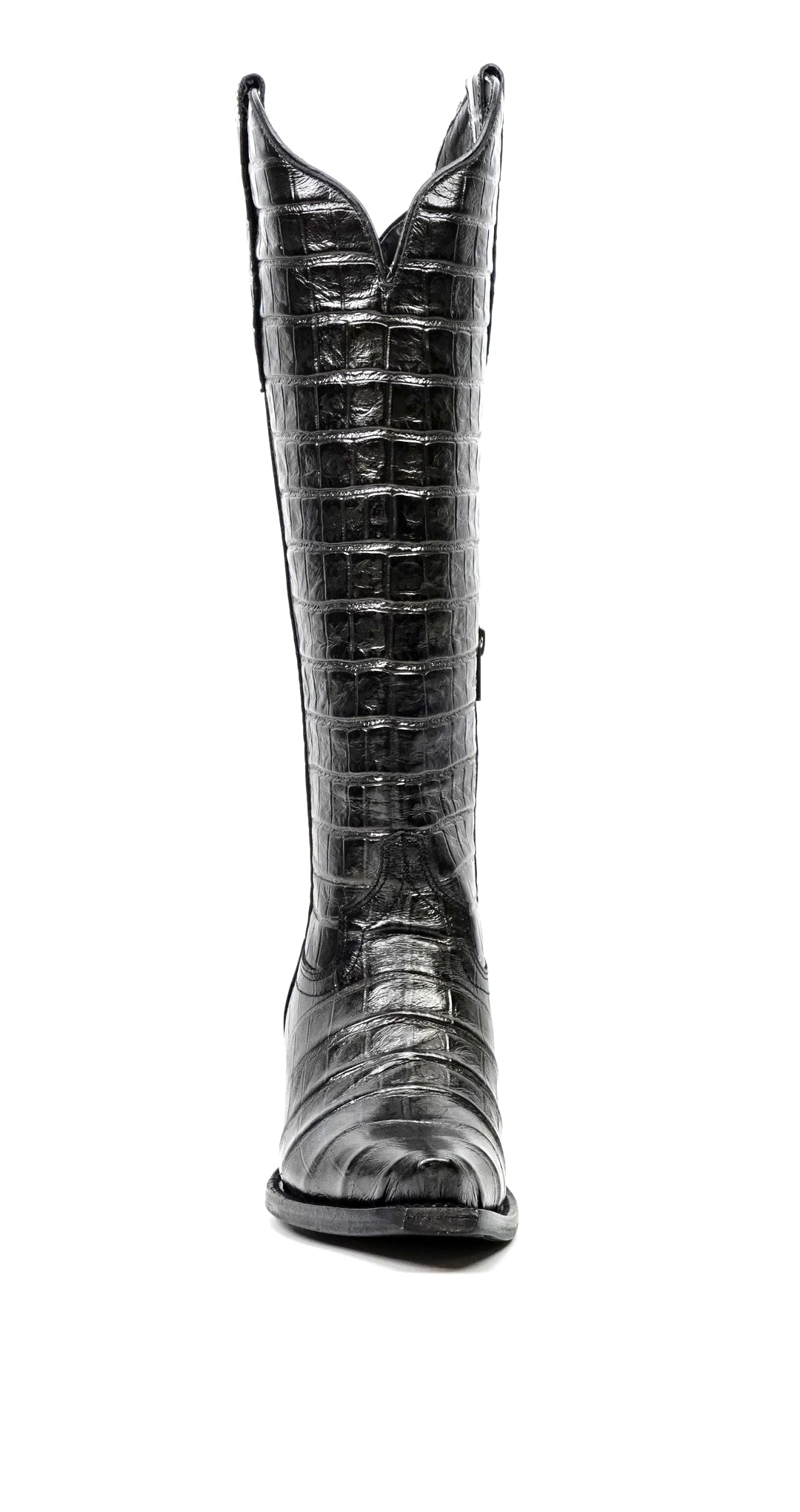 Venus - Botas grises de piel de cocodrilo - Piel repujada - Punta fina (E874)