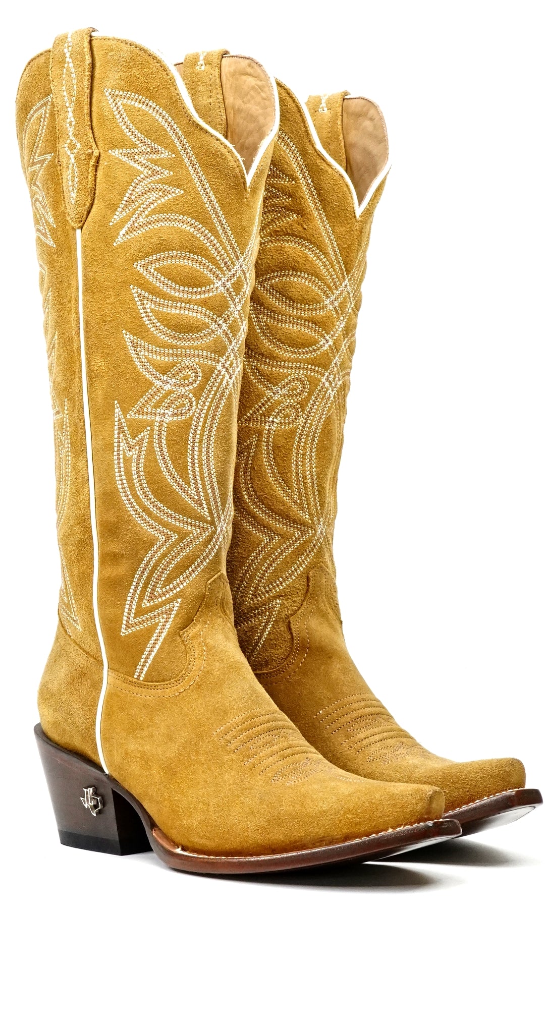Kellie - Botas cowboy de ante doradas - Caña alta - Punta fina (E8001)