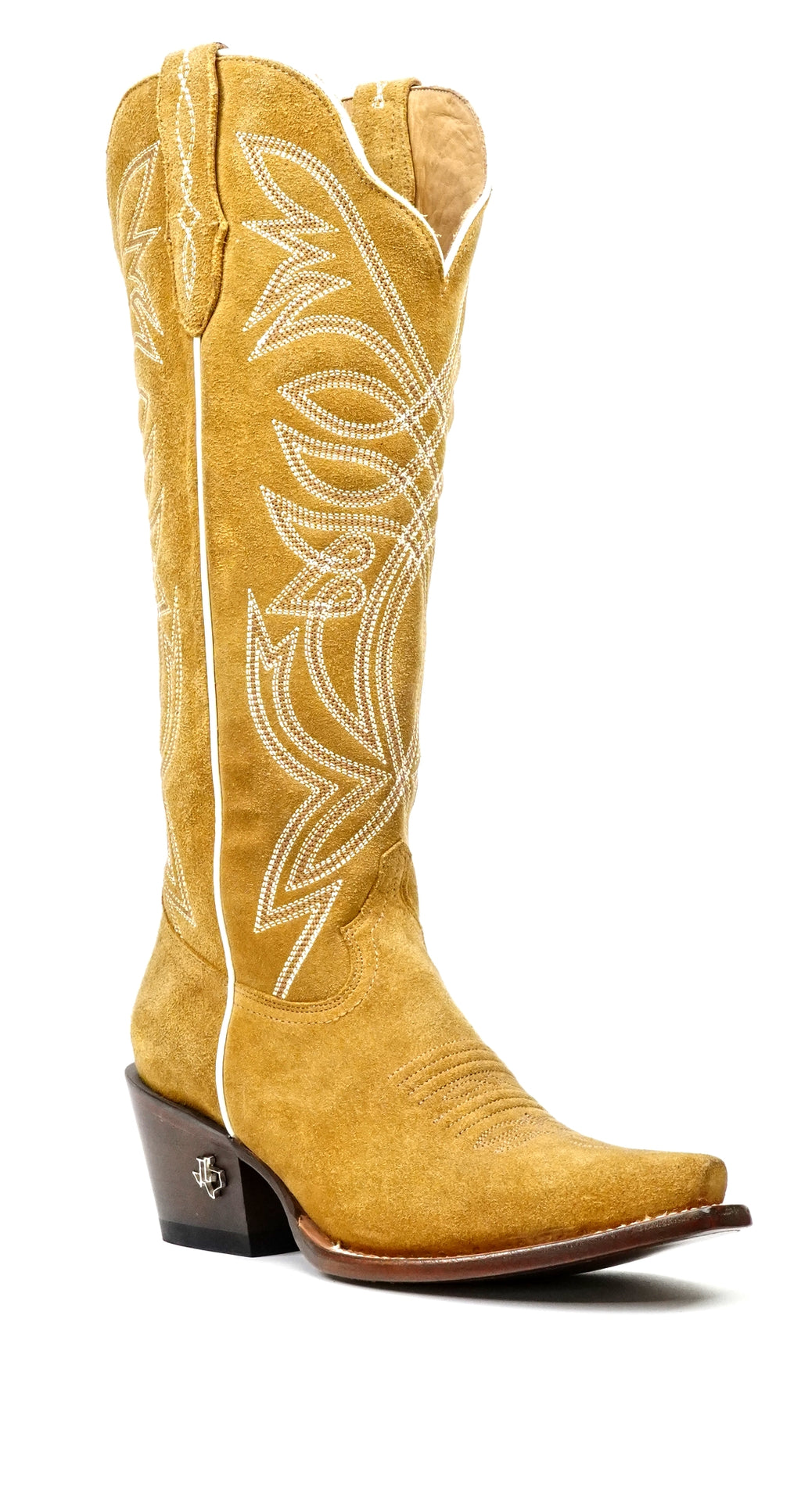 Kellie - Botas cowboy de ante doradas - Caña alta - Punta fina (E8001)