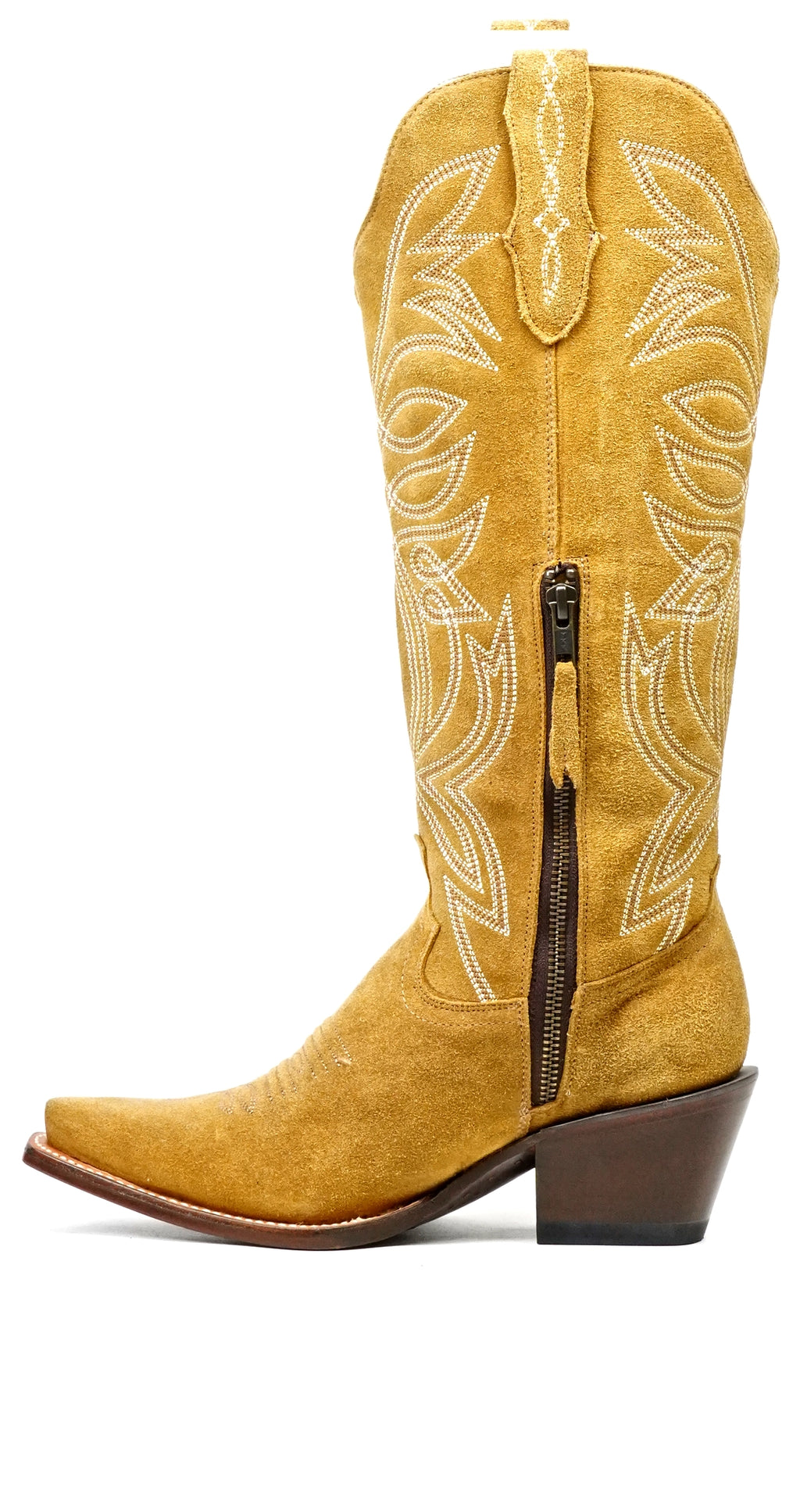 Kellie - Botas cowboy de ante doradas - Caña alta - Punta fina (E8001)