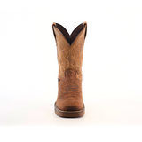 Front view of the Tan Brown Rough out boot with intricate stitching, crafted from premium cowhide leather. This waterproof boot features a classic pointed shape, slight heel, and sturdy sole, highlighting its handcrafted excellence against a pristine white background.