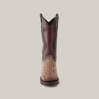 Displayed against a plain light gray background is a single Exotic Carunga - Diamond boot, exhibiting exceptional Western craftsmanship with exotic leather, rugged double sole, square toe, and intricate stitching for a classic style.