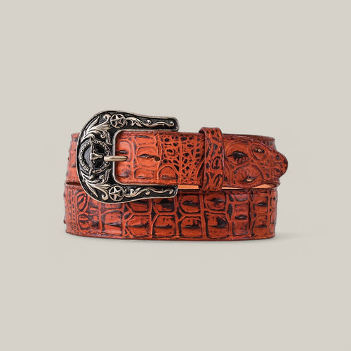 Caiman Print Cogñac Belt - Texas Buckle – Gomez Western Wear display picture 1