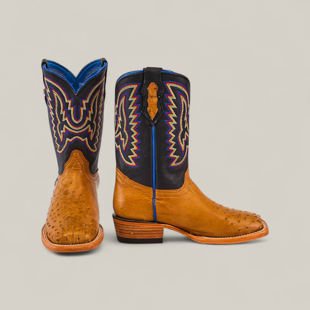 Exotic Full Quilt Ostrich Fawn - Square Toe - Kids Boots