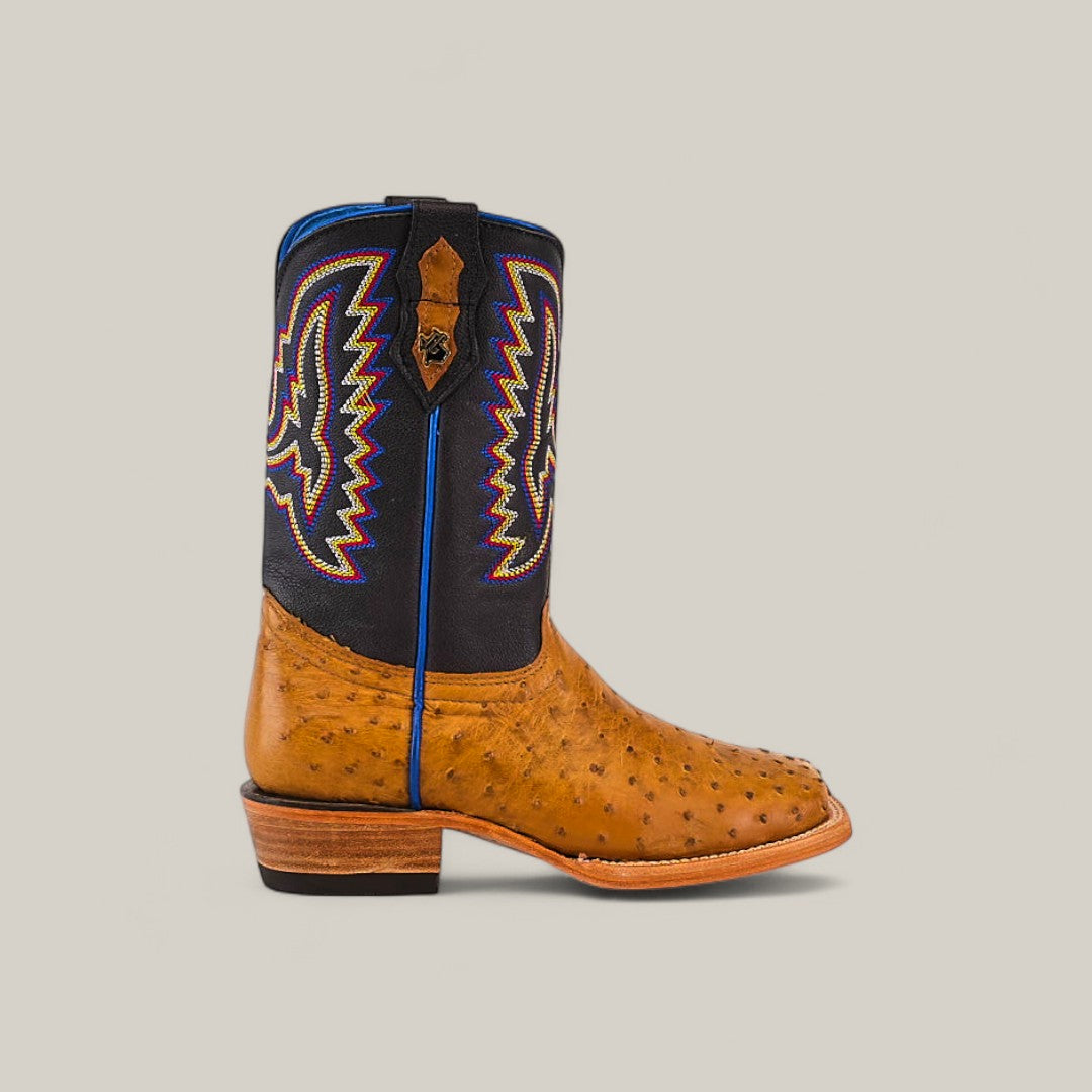 Exotic Full Quilt Ostrich Fawn - Square Toe - Kids Boots