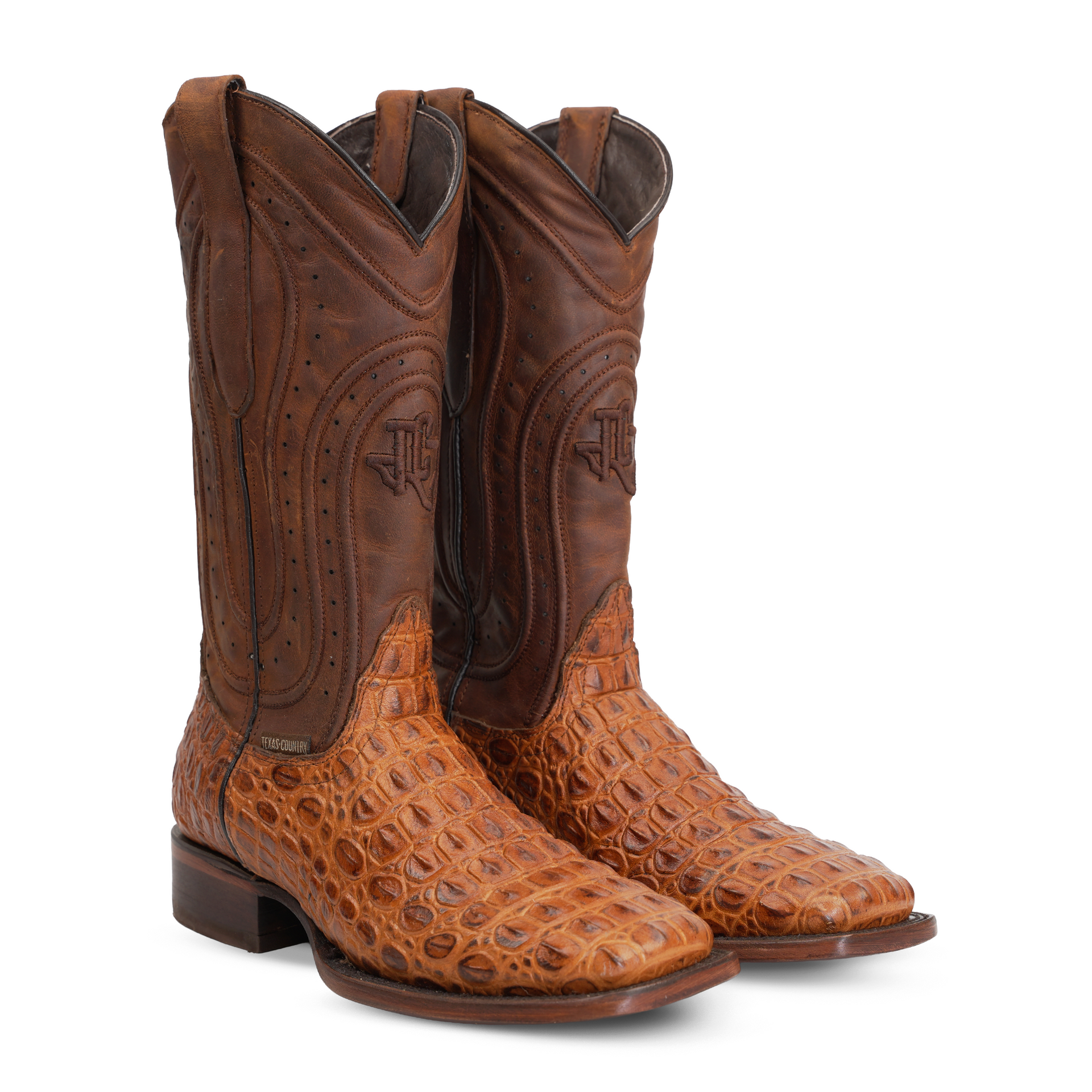 Alligator Hornback Brandy Boots - Embossed Leather - Square Toe