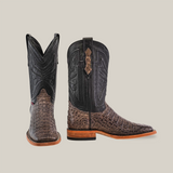 The Exotic Caiman Horn Back boots showcase a serpentine crocodile skin design with an elegant square toe, combining style and authenticity in every step.