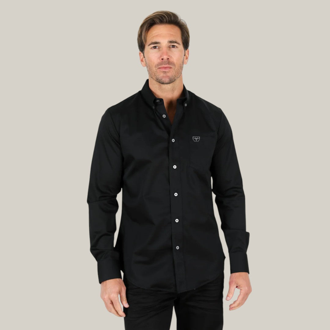 Mens Single Pocket Logo Modern Fit Stretch Dress Shirt - Black - CTL9258 2XL Mens Single Pocket Logo Modern Fit Stretch Dress Shirt - Black - CTL9258 2XL