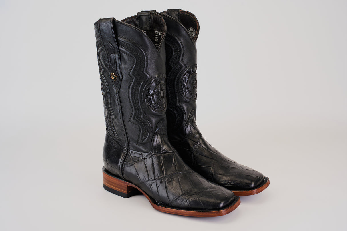 Exotic American Alligator Belly Tail  - Black - Square Toe