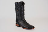 Exotic American Alligator Belly Tail  - Black - Square Toe