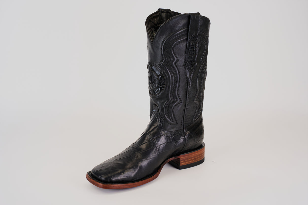 Exotic American Alligator Belly Tail  - Black - Square Toe
