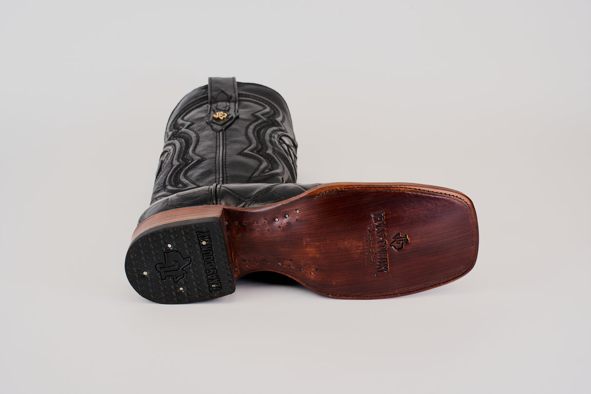 Exotic American Alligator Belly Tail  - Black - Square Toe