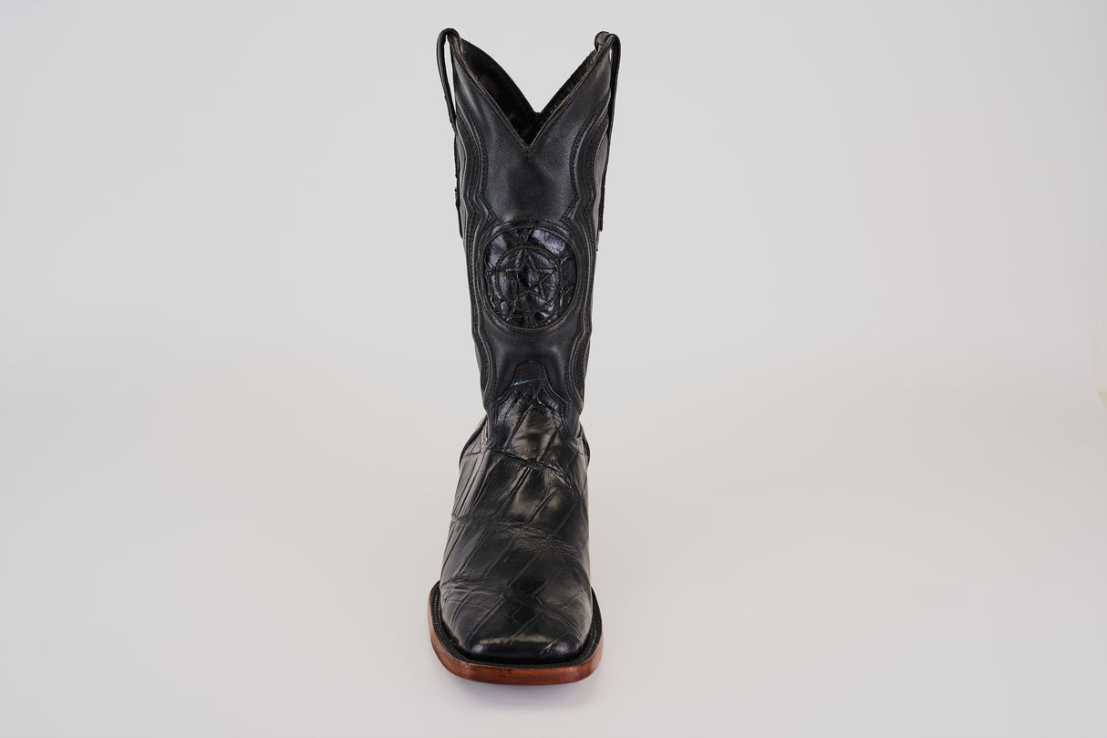 Exotic American Alligator Belly Tail  - Black - Square Toe