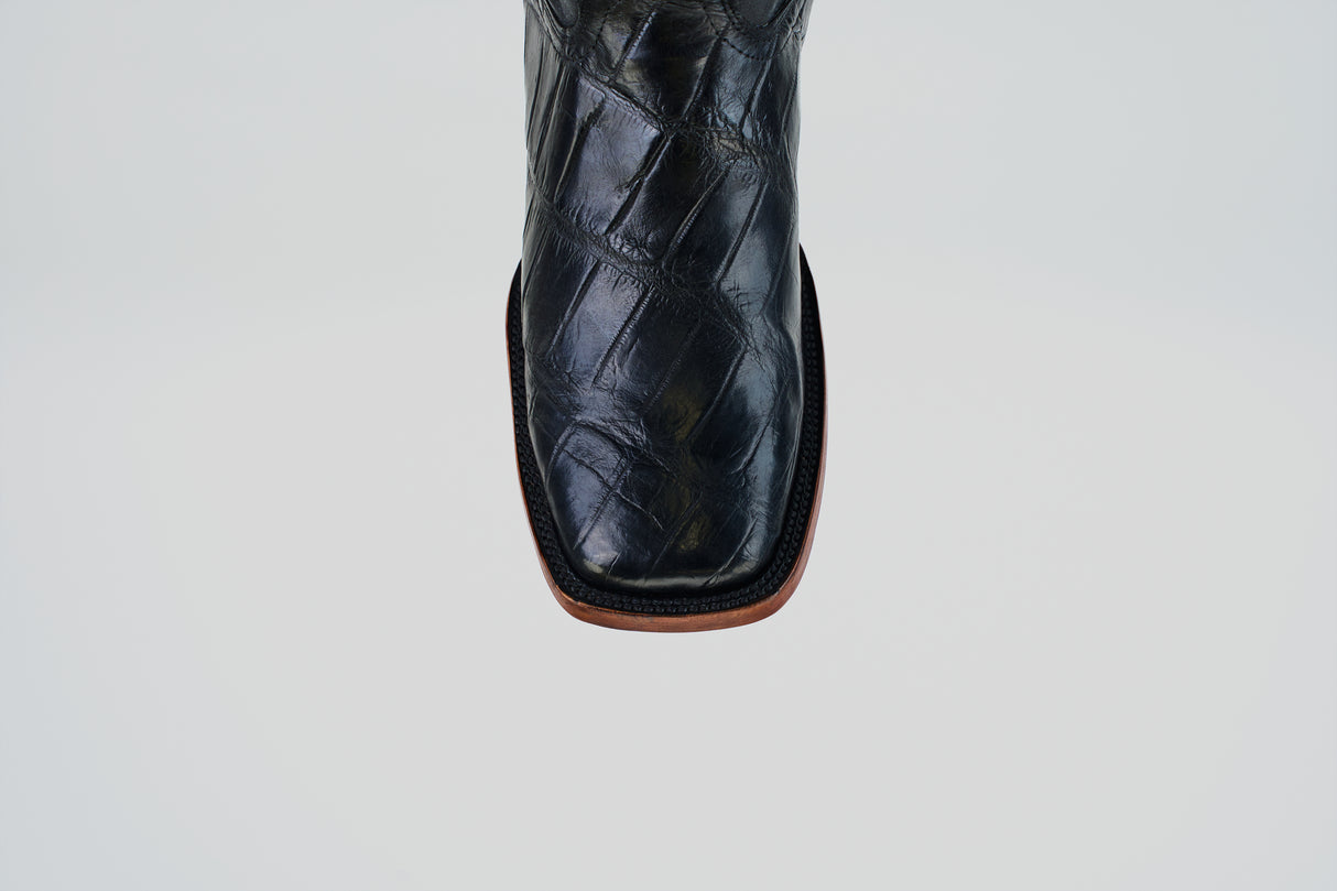 Exotic American Alligator Belly Tail  - Black - Square Toe