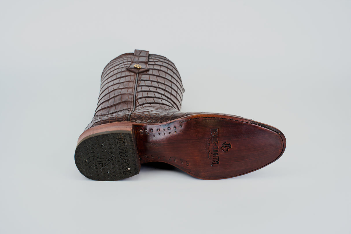 Exotic Full American Alligator - Brown - Round Toe