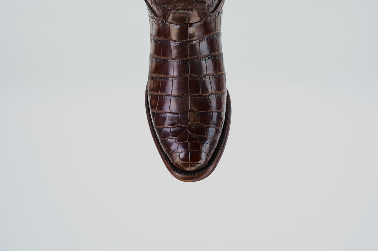 Exotic Full American Alligator - Brown - Round Toe