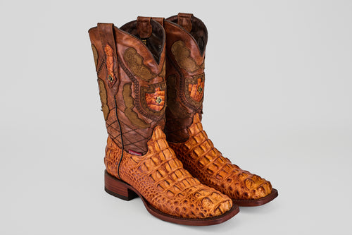 Exotic American Alligator Head - Cognac - Square Toe