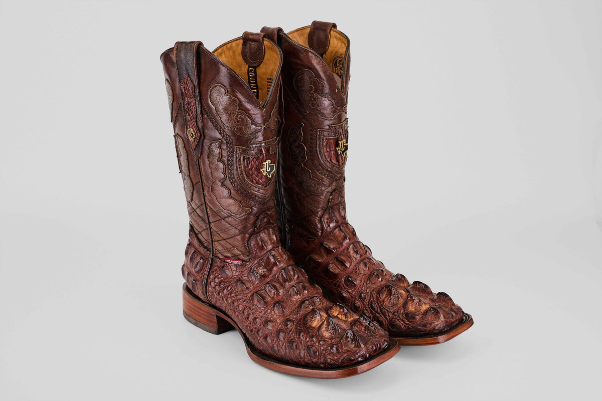 Men’s Brown Alligator & Leather Cowboy Boots with Added Brass Toe Kicks, Vintage El Dorado Exotic American Alligator Western | Mercari main image 3