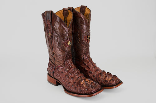 Exotic American Alligator Head - Brown - Square Toe