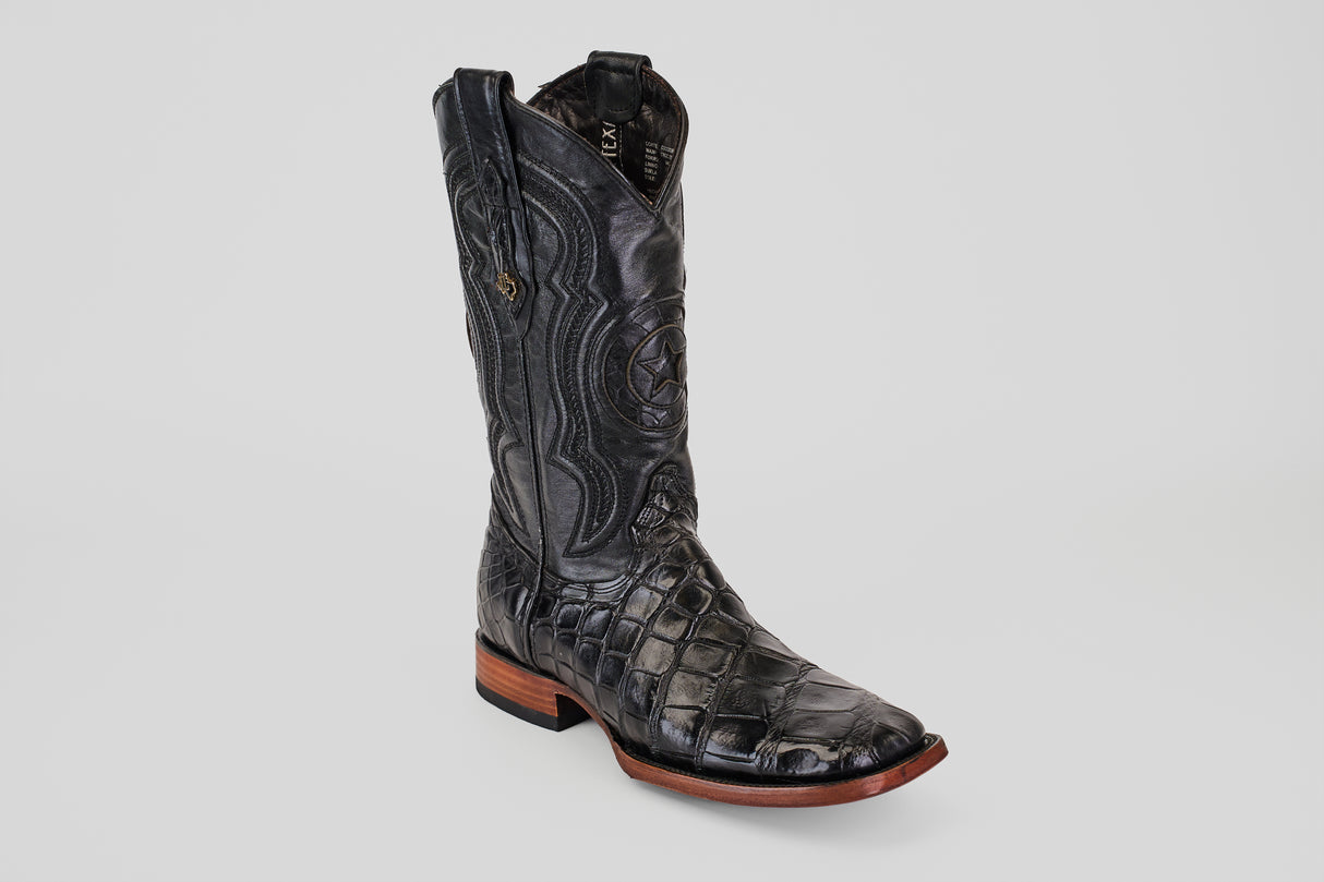 Exotic American Alligator Hornback - Black - Square Toe