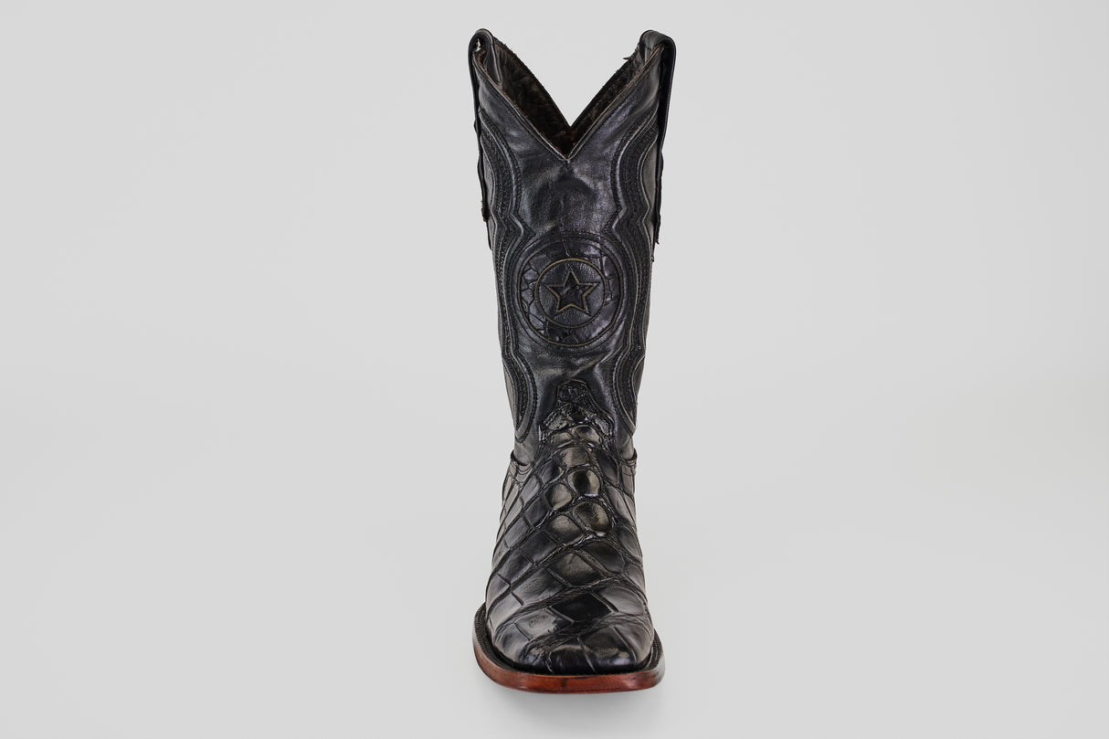 Exotic American Alligator Hornback - Black - Square Toe