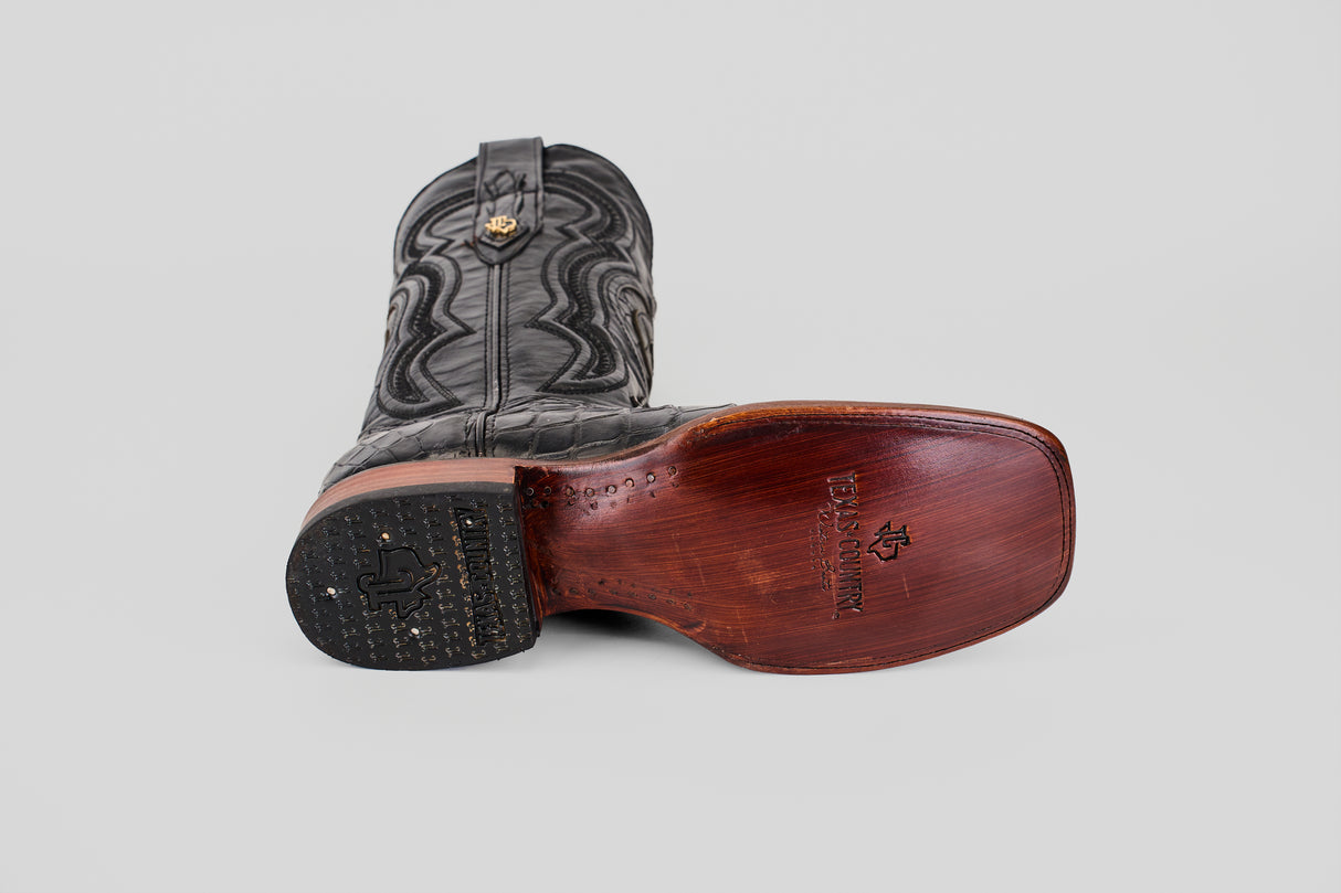 Exotic American Alligator Hornback - Black - Square Toe
