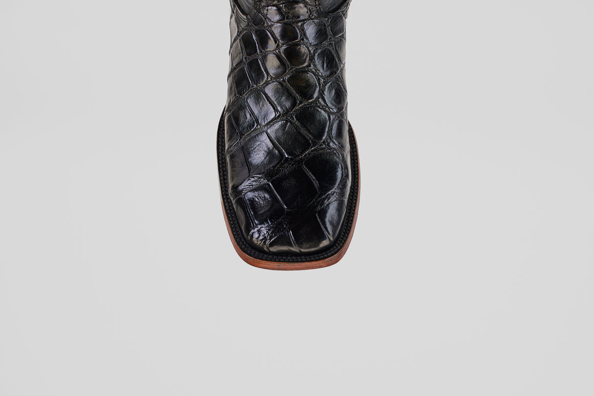Exotic American Alligator Hornback - Black - Square Toe