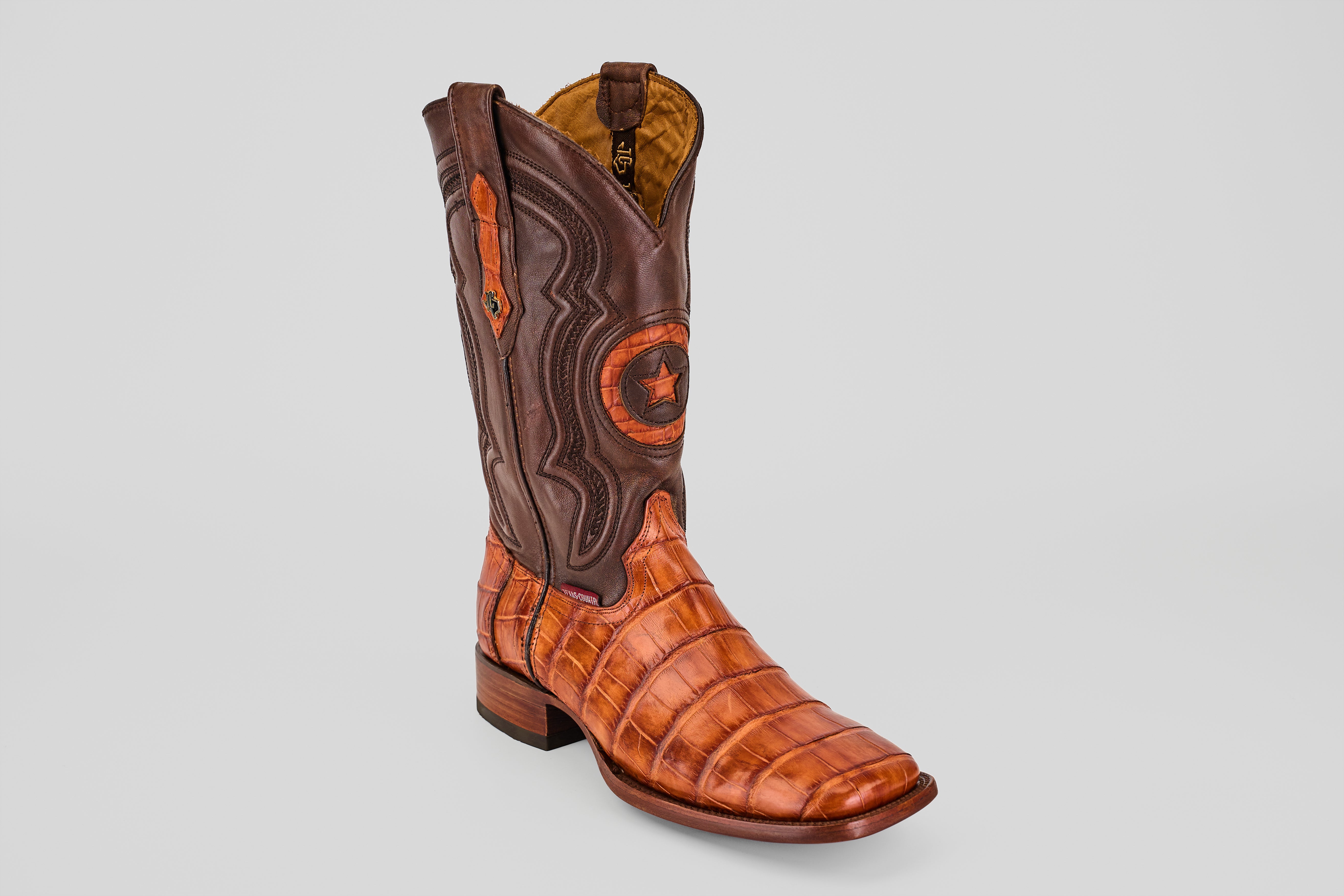 James Alligator Hornback Boots - Brandy - Square Toe (LG10