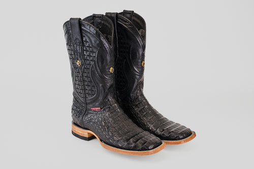 Exotic Caiman Horn Back - Black - Square Toe