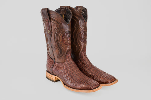 Exotic Caiman Horn Back - Brown - Square Toe