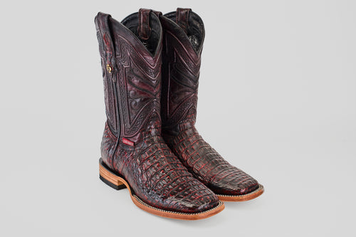 Exotic Caiman Horn Back - Black Cherry - Square Toe