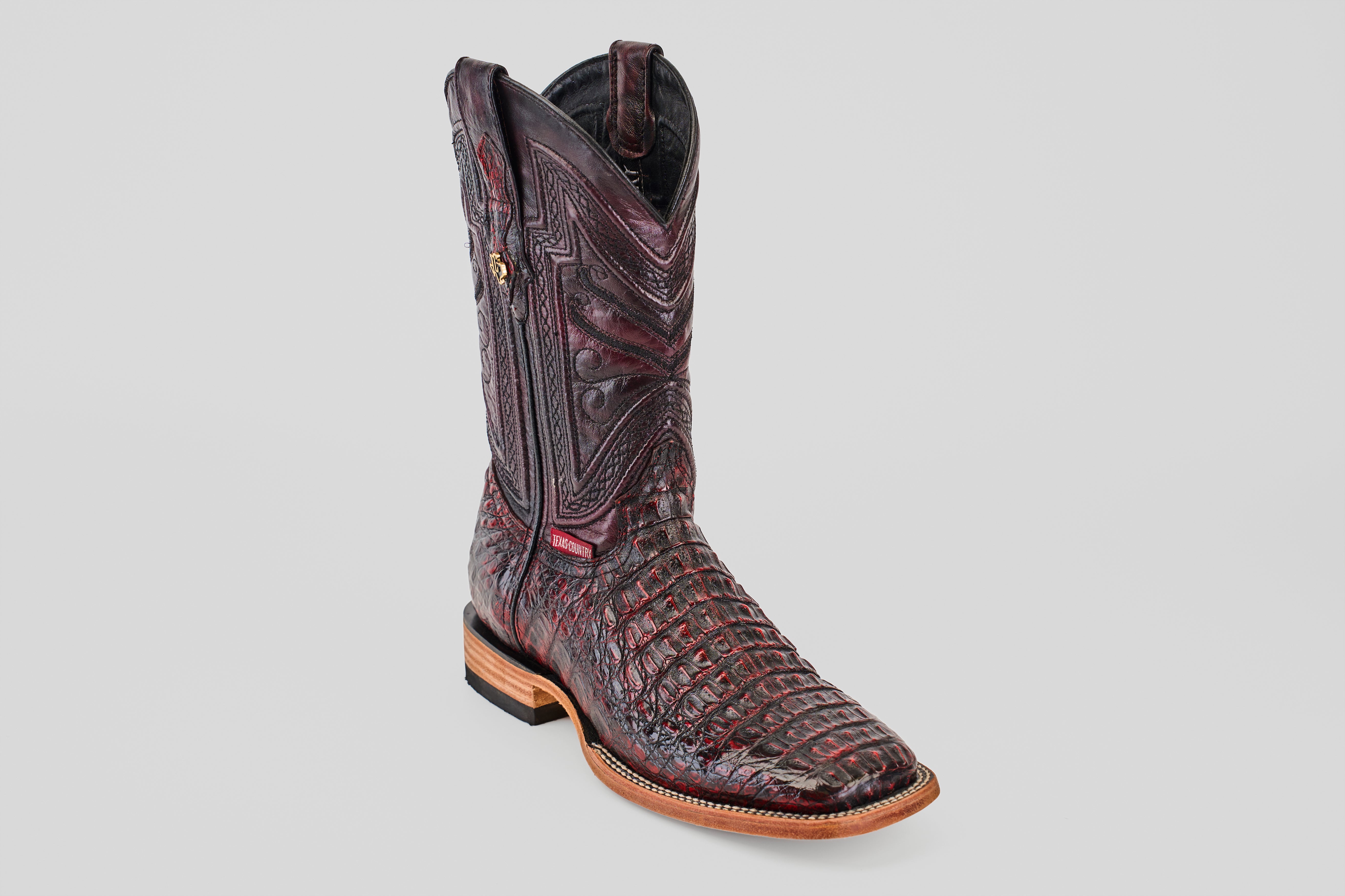 Rhodes Caiman Hornback Boots - Black Cherry - Square Toe (LM10
