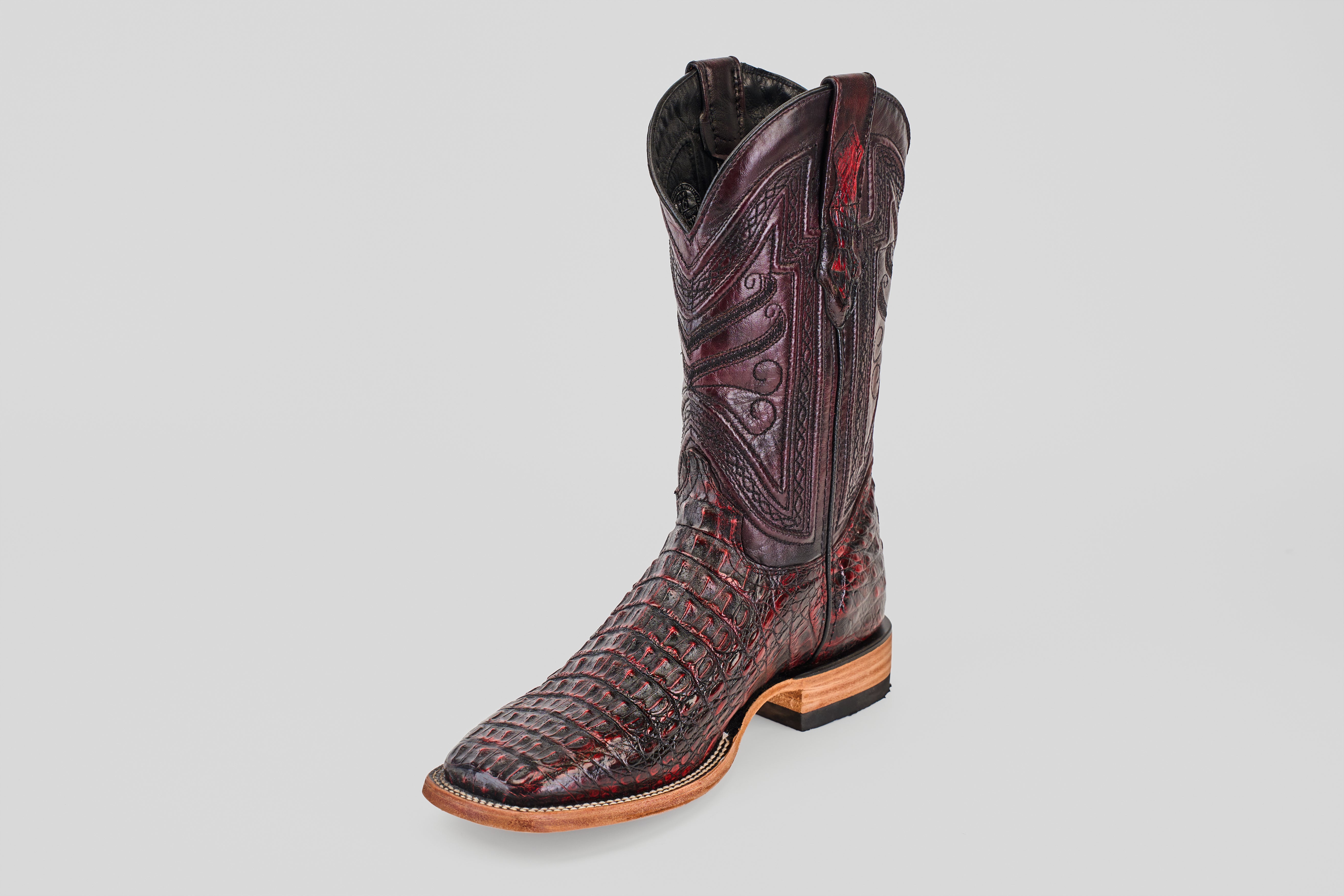 Exotic Caiman Hornback Cowboy Boots for Men – Rhodes Black Cherry